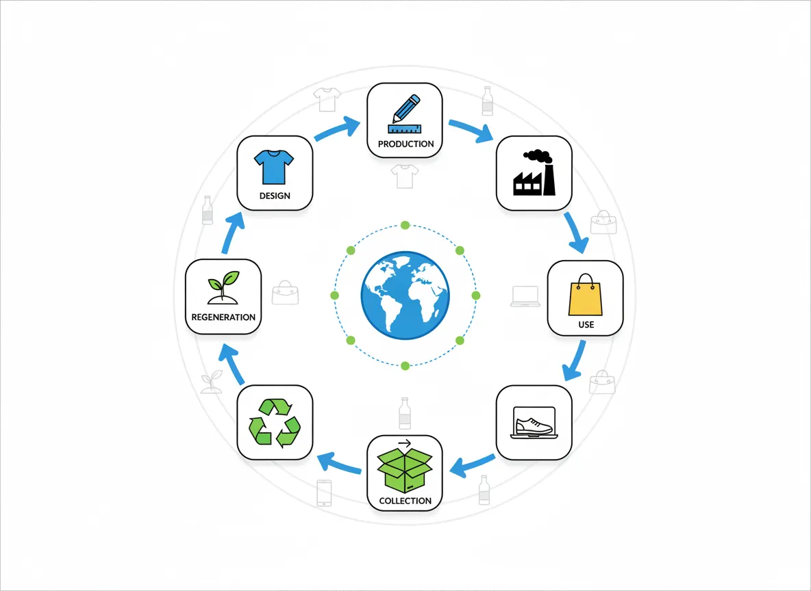 Circular economy loop: design, production, use, collection, recycling
