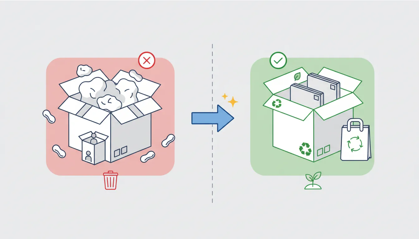 Wasteful vs sustainable packaging comparison